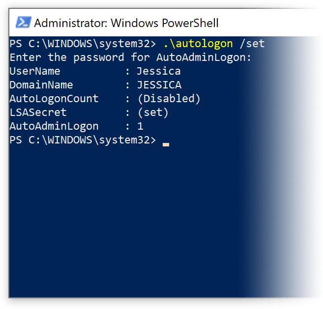 screenshot of the powershell